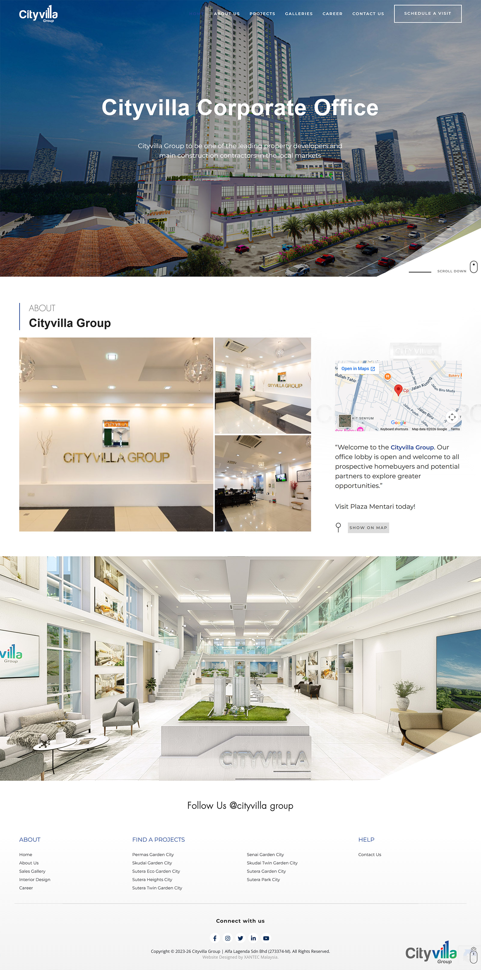 Cityvilla Group corporate website — property developer homepage with hero imagery and project navigation